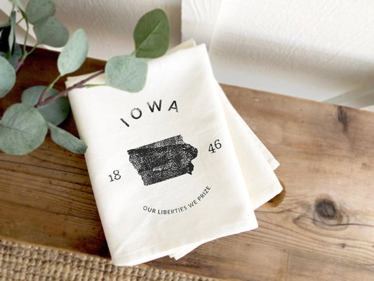 Iowa State Badge and Motto Tea Towel