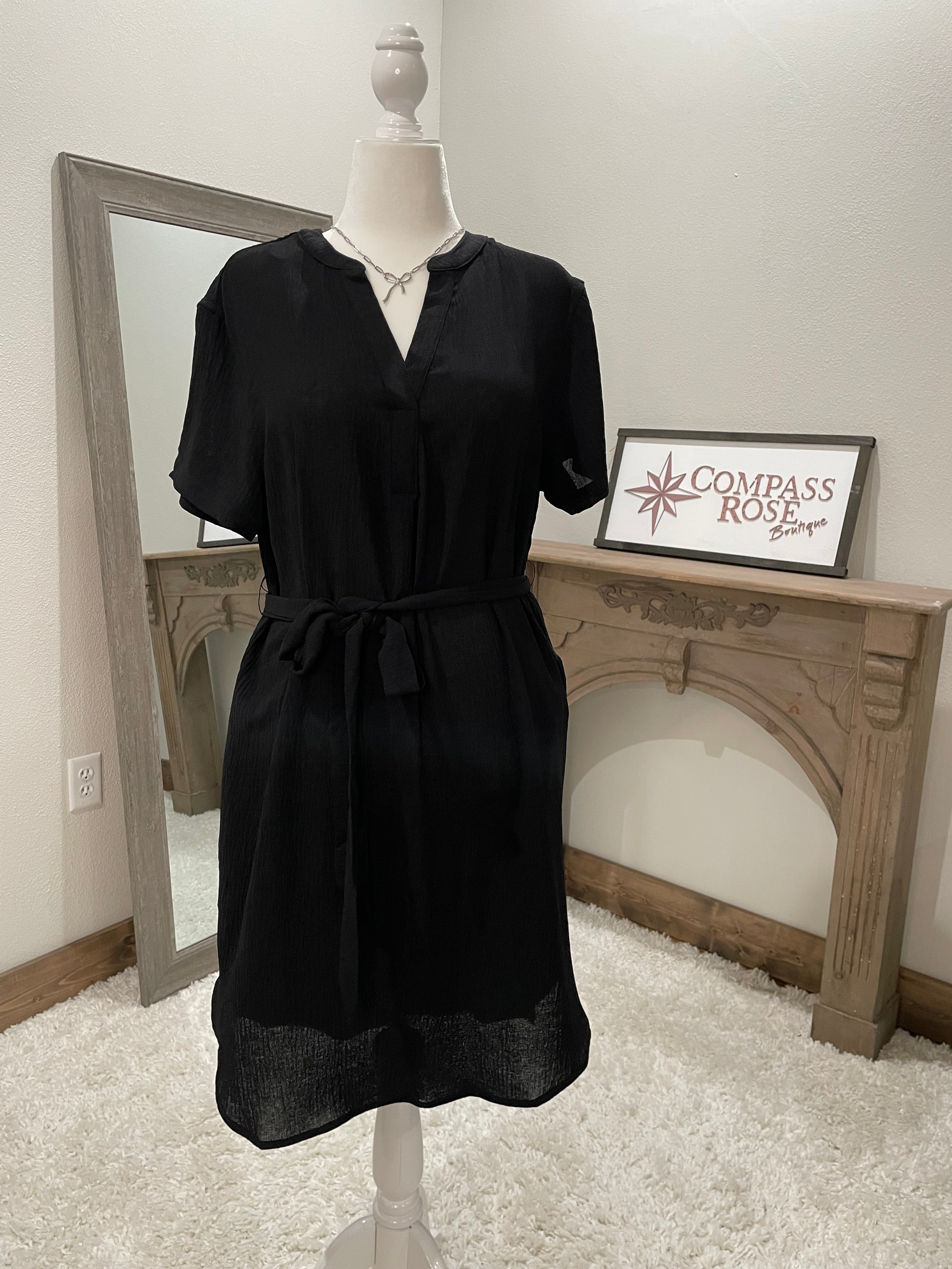 Midi V-Neck Waist Tie Dress