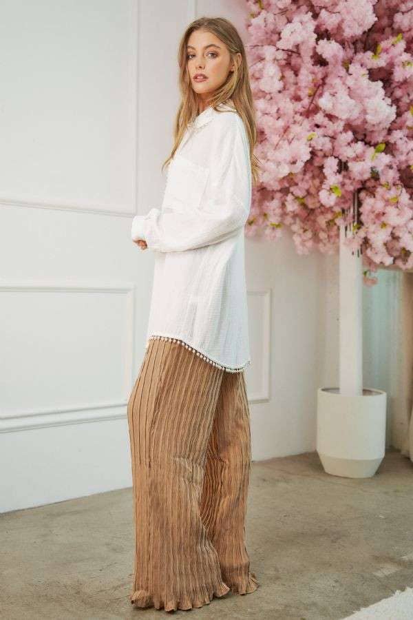 PEARL EMBELLISHMENT BUTTON FRONT SHIRT