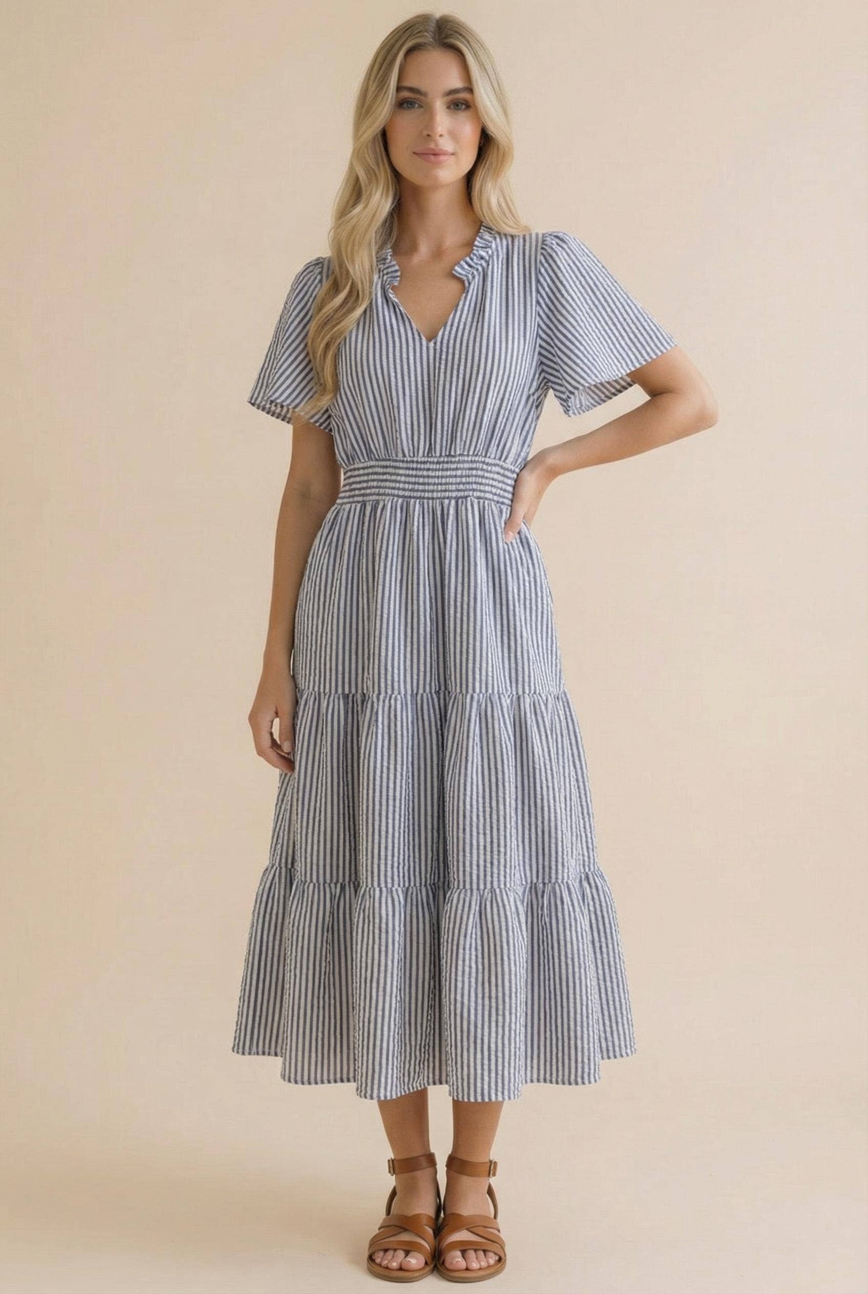 Plus Vertical Striped Tiered Maxi Dress