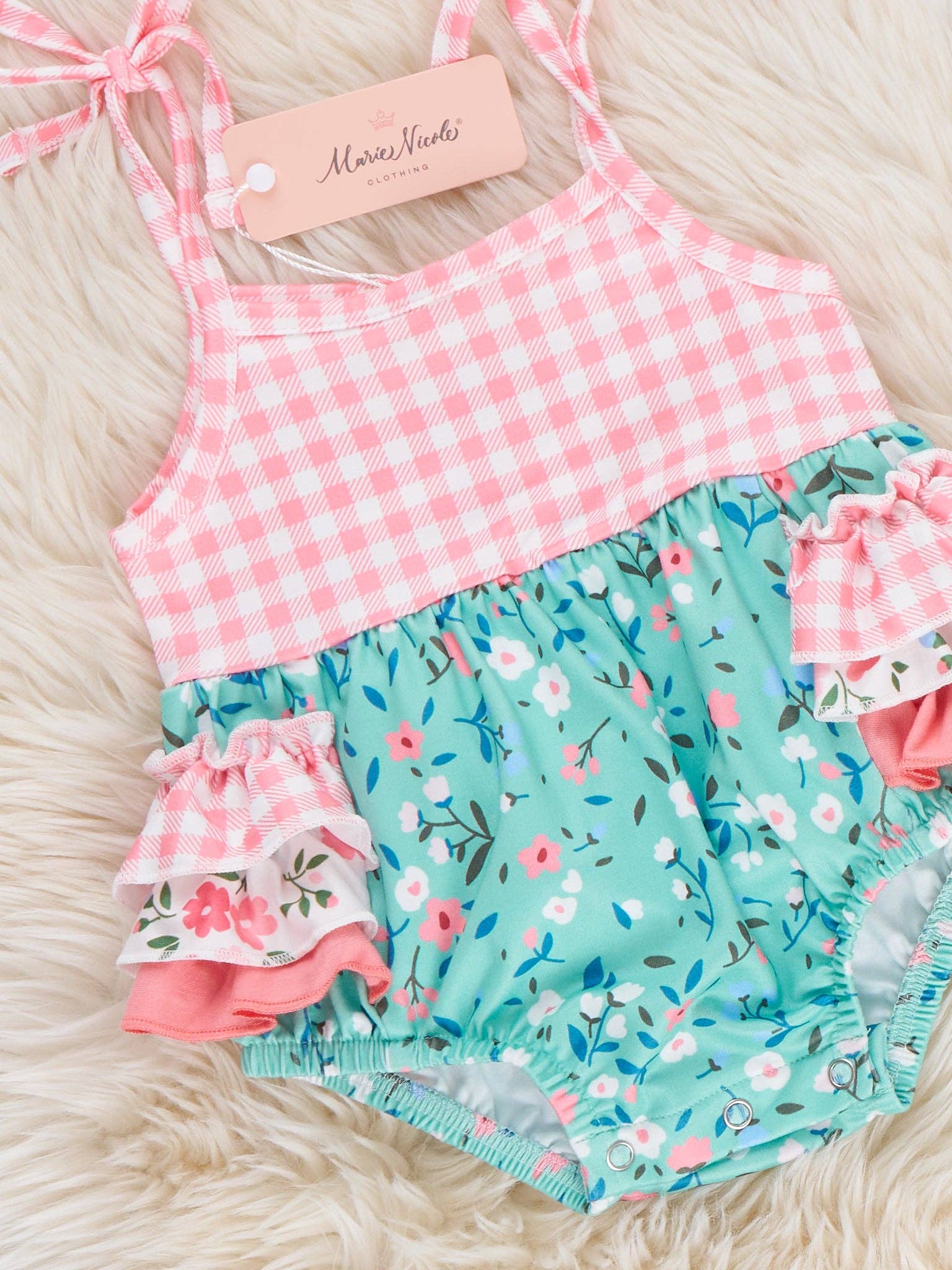 Gingham Garden Ruffle Romper