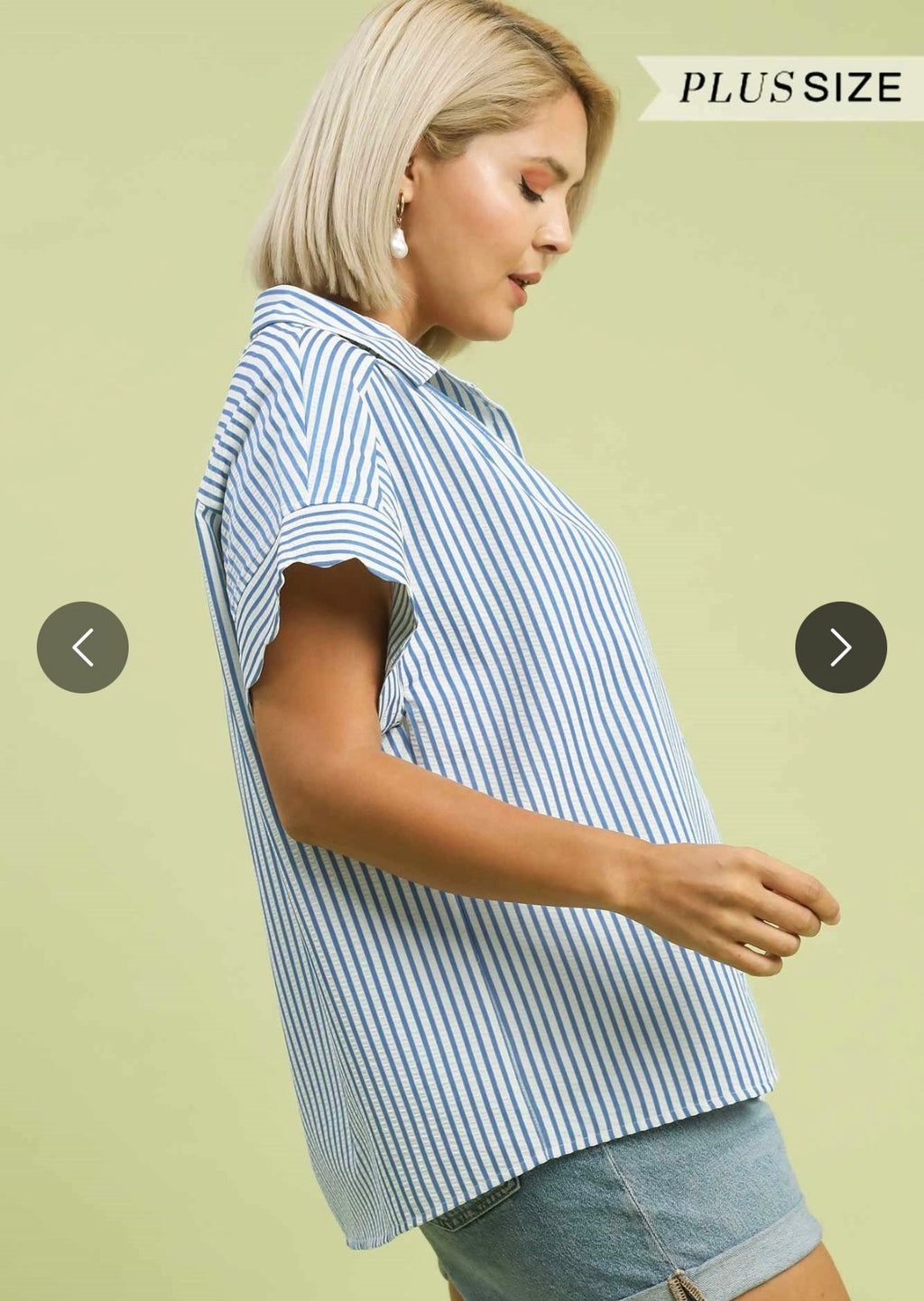 Striped Top w/ Scallop Sleeves