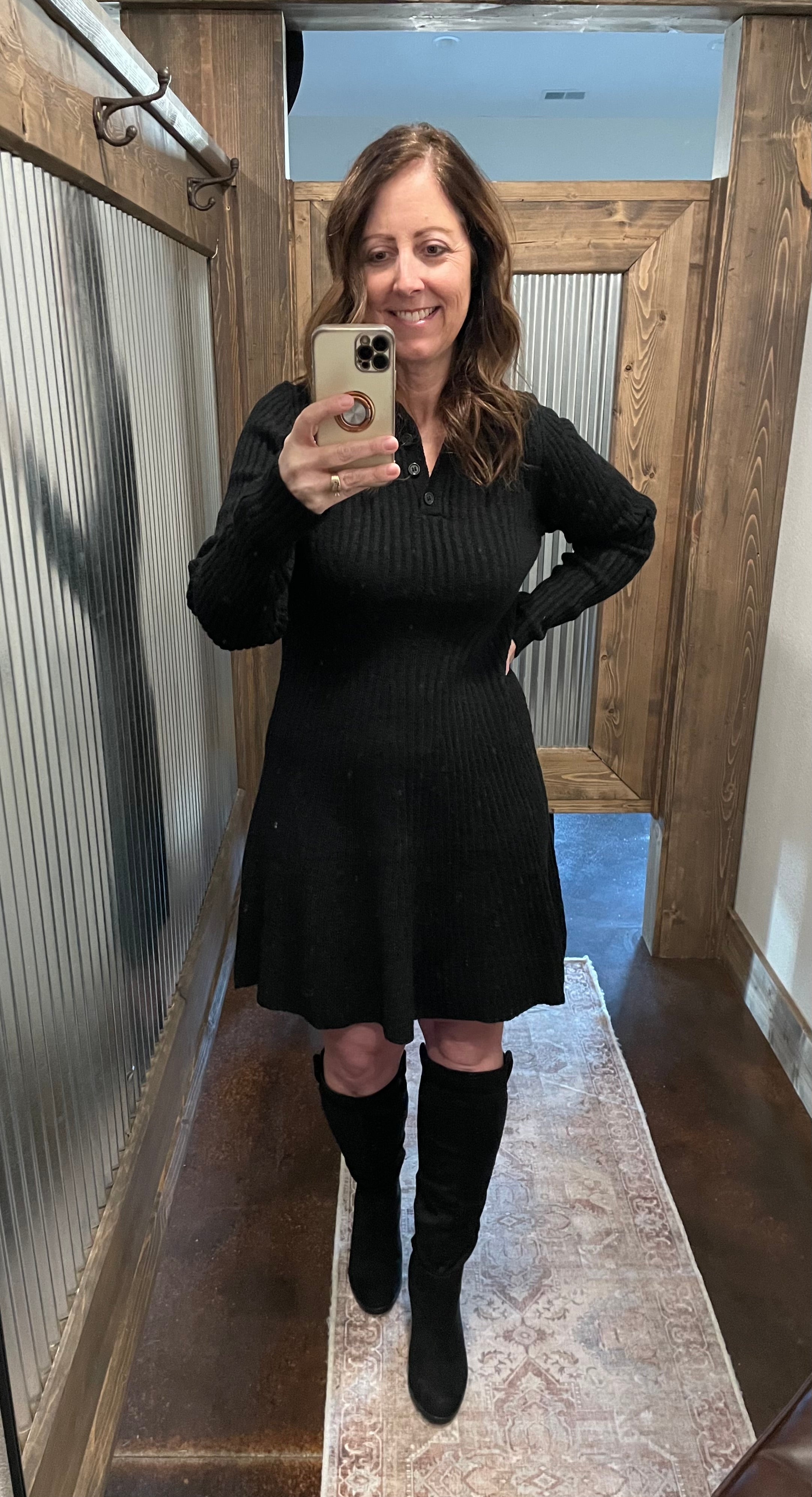 Ribbed Sweater Flared Mini Dress