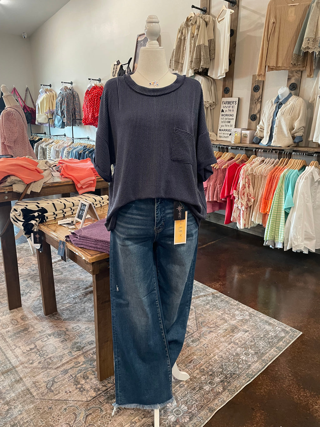 Raised Rib Short Sleeve Top