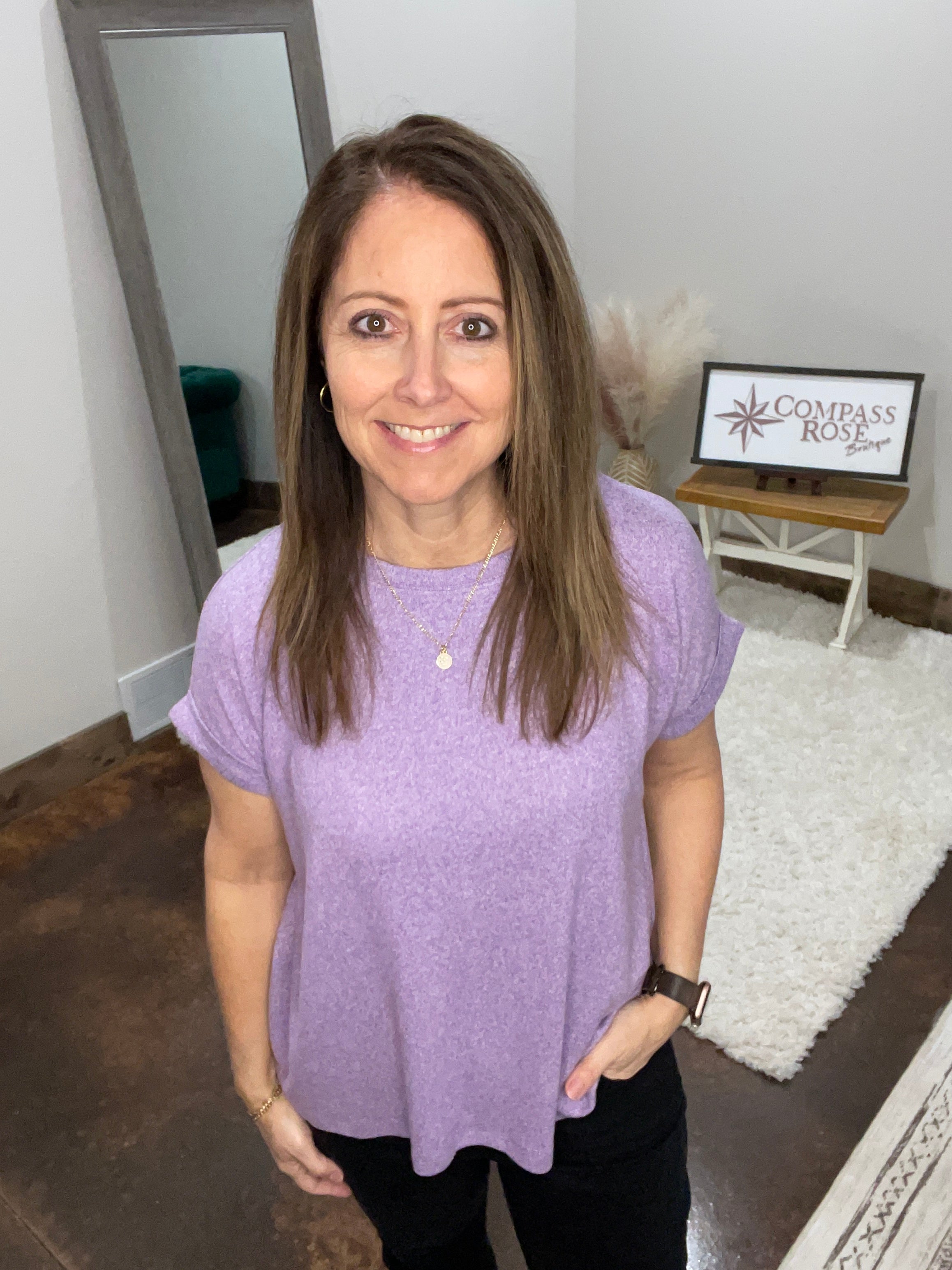 Soft Melange Hacci Round Neck Top