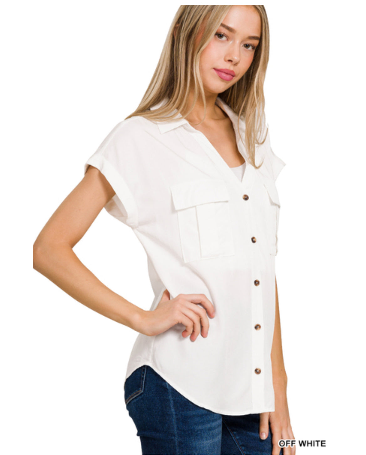 Tencel V-Neck Collared Top