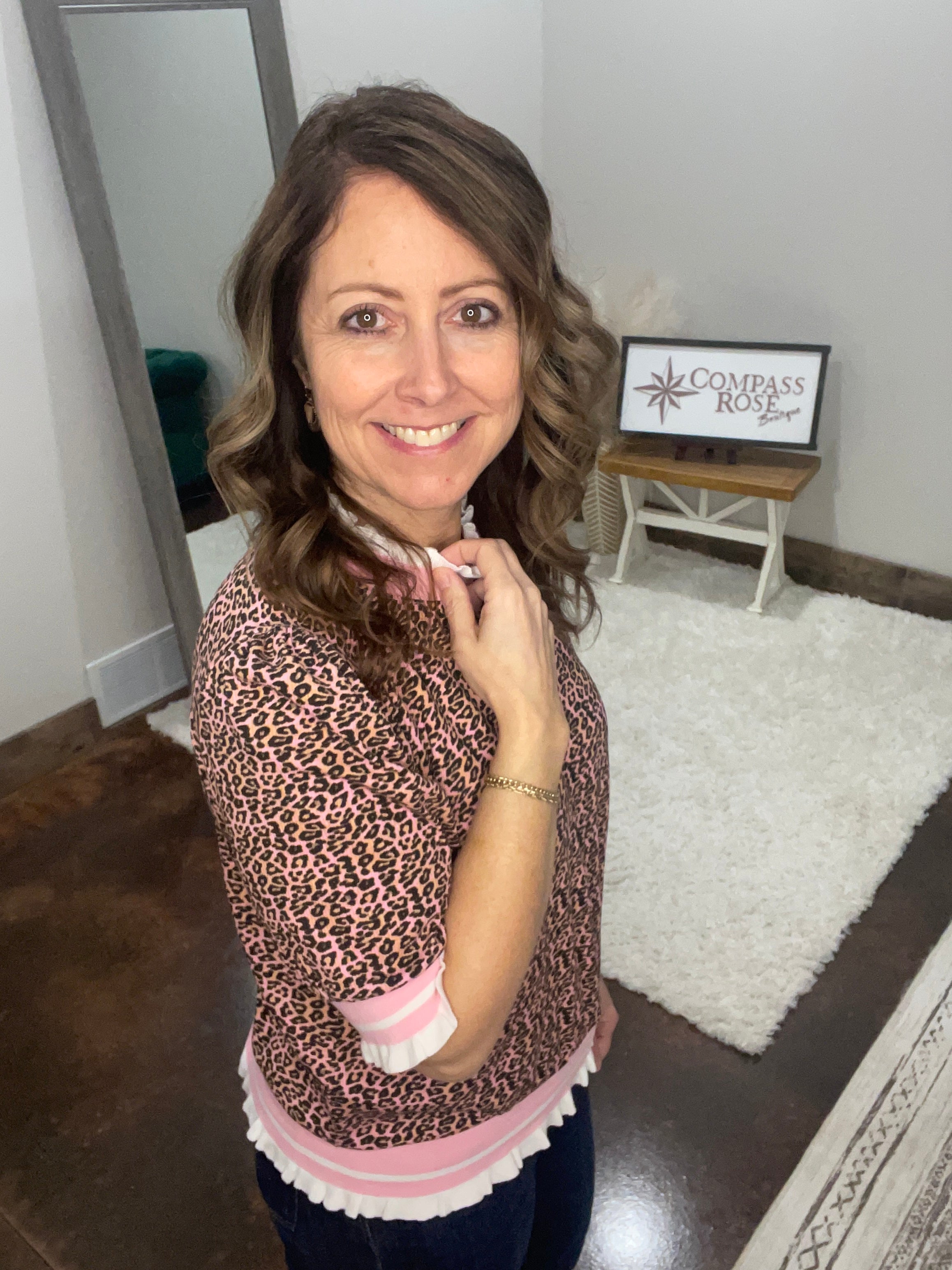 Leopard Print Top with Contrast Trim