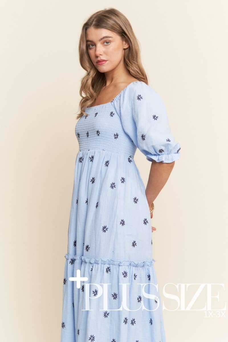 Floral Embroidered Tiered Maxi Dress