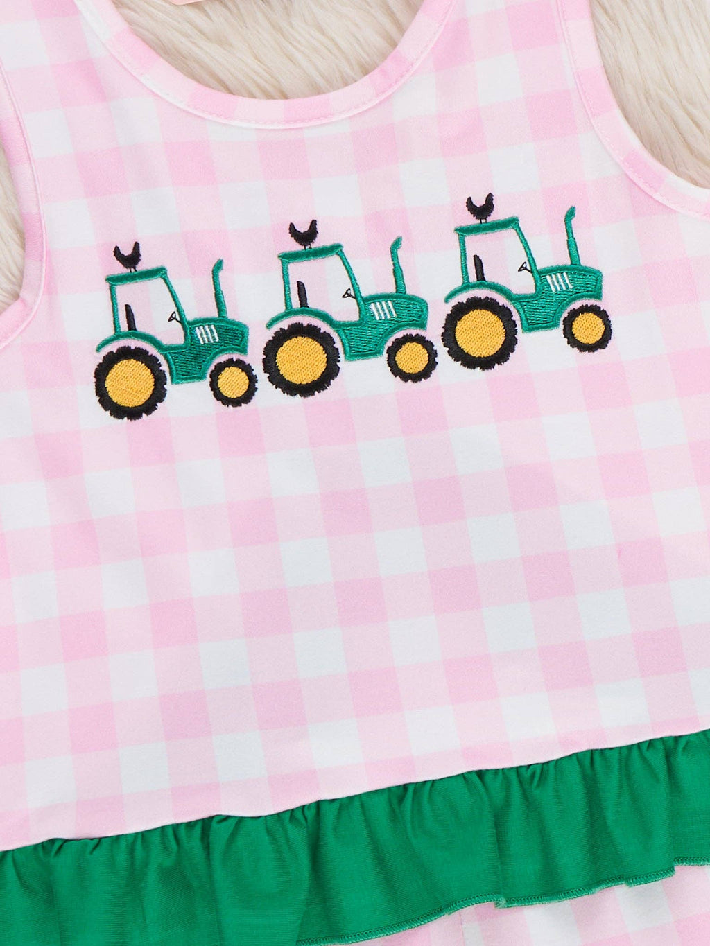 Little Farmer’s Embroidered Plaid Ruffle Outfit