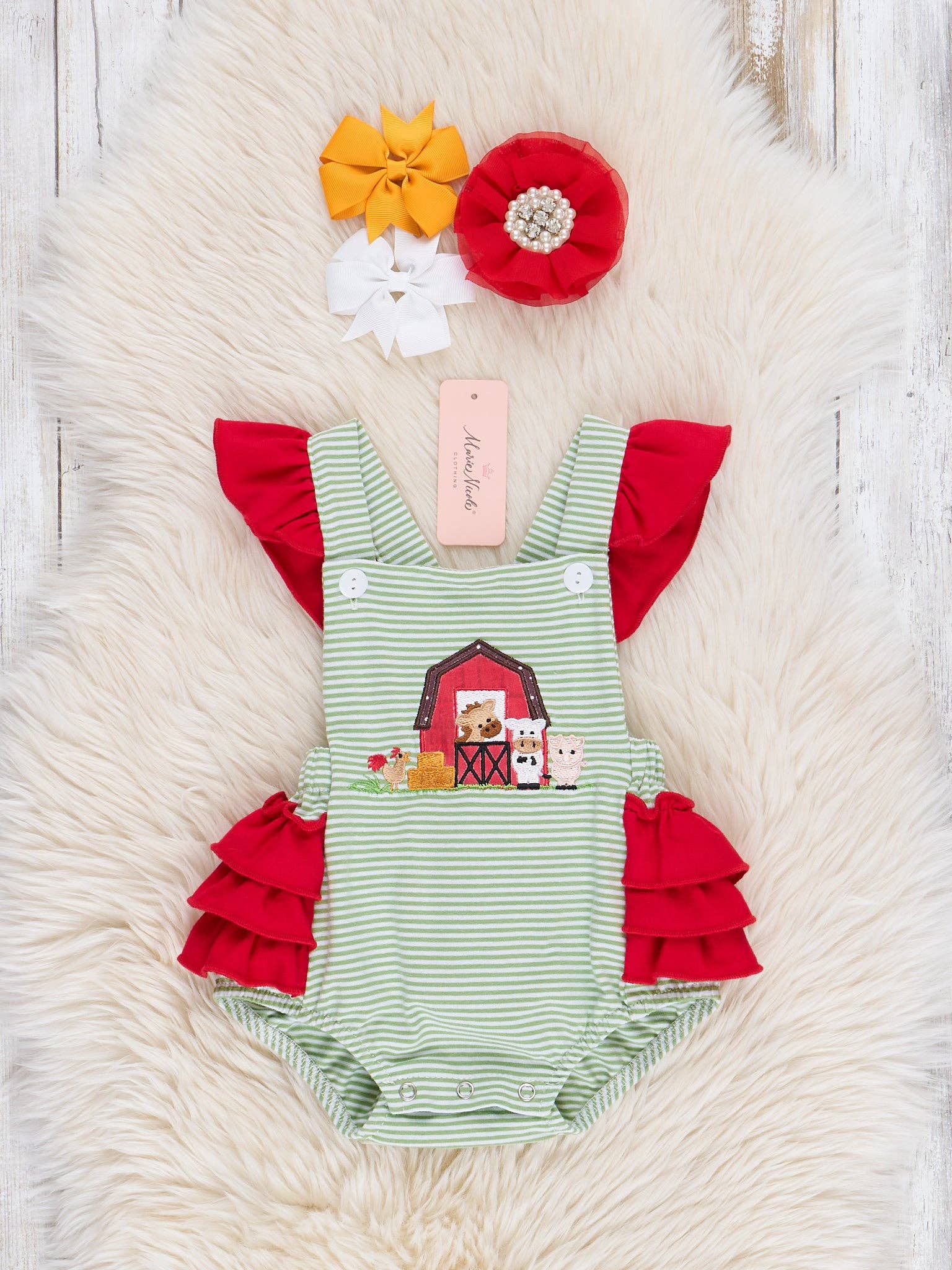 Striped Embroidered Farmhouse Romper