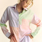 MULTI COLOR PLAID COLOR BLOCK BUTTON FRONT SHIRT