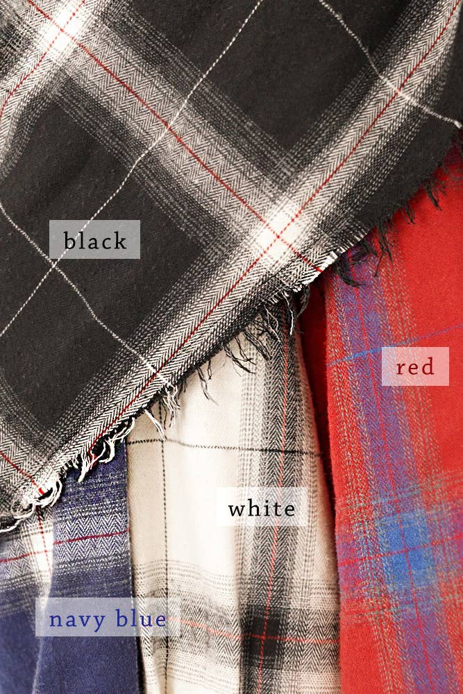 Loose Fit Button Down Cut Edge Detailed Plaid Shirts