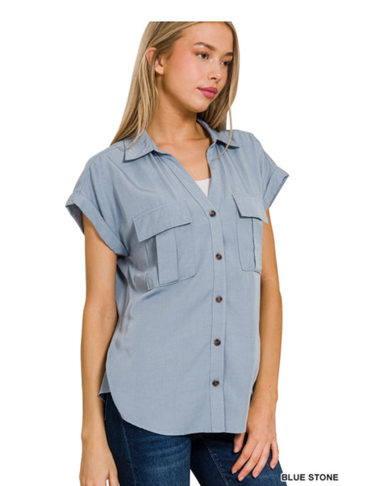 Tencel V-Neck Collared Top