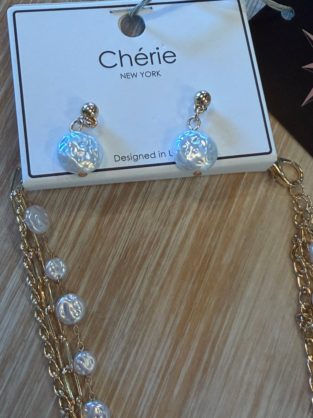 Pearl Bead and Gold Chain Trio Necklace