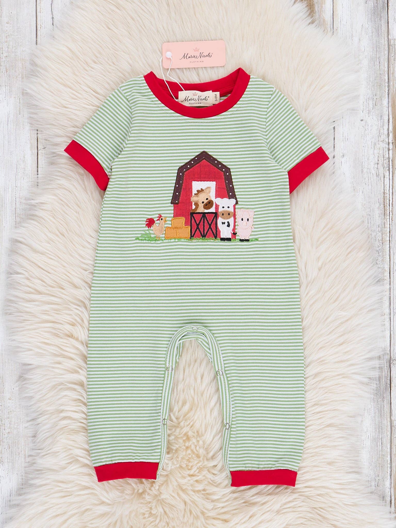 Striped Embroidered Farmhouse Romper