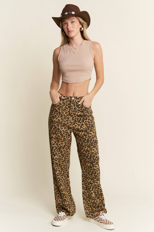 Leopard Print Denim Pants