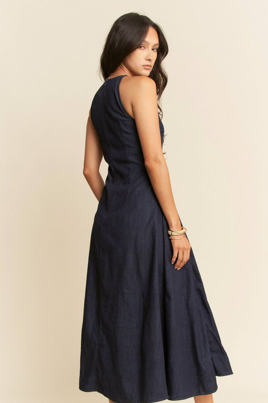 Denim Sleeveless Flare Maxi Dress