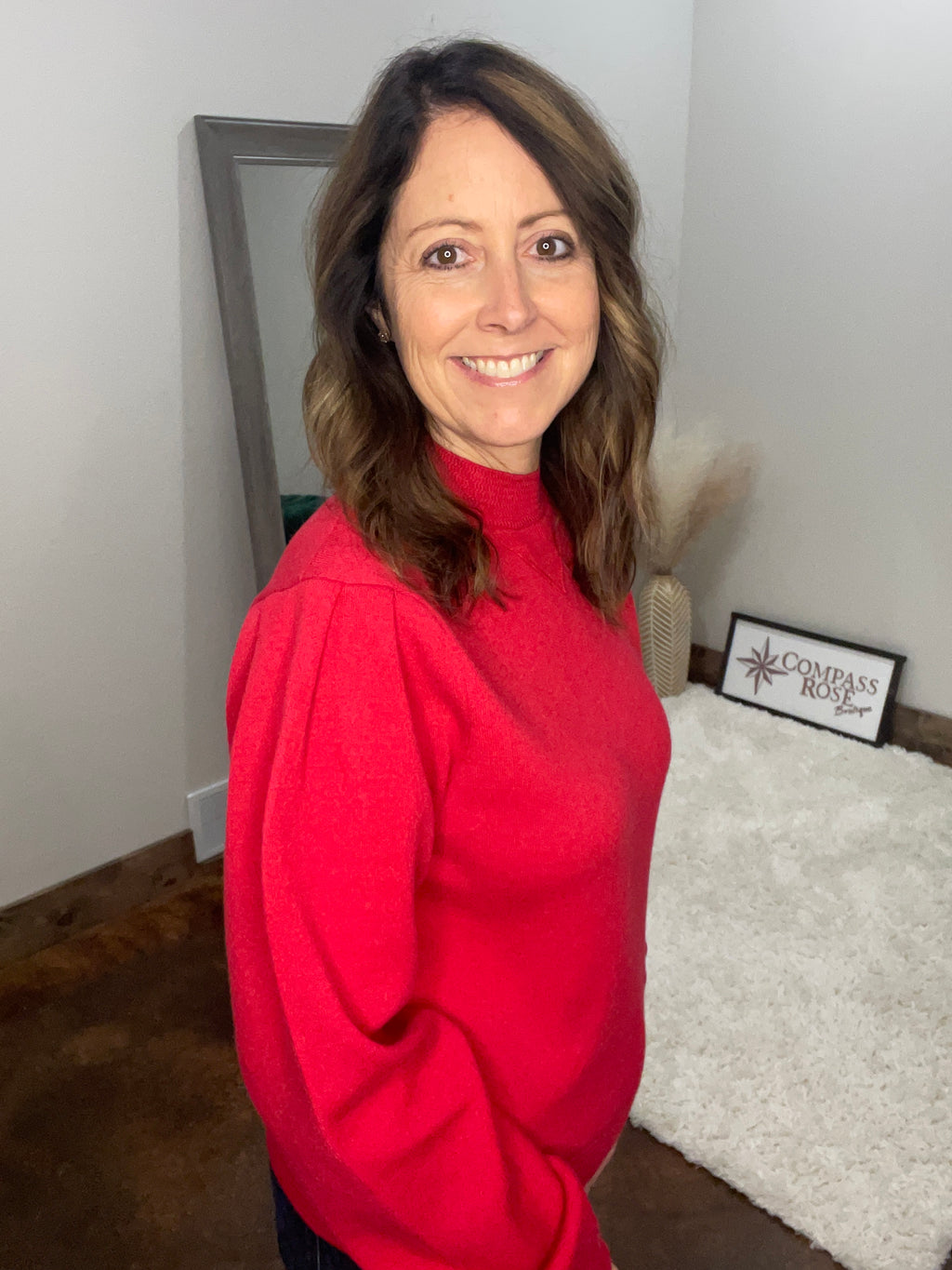 Mock Neck Puff Sleeve Sweater