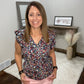Floral V Neck Ruffle Sleeve Top