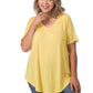 V-Neck Short Sleeve Round Hem Top