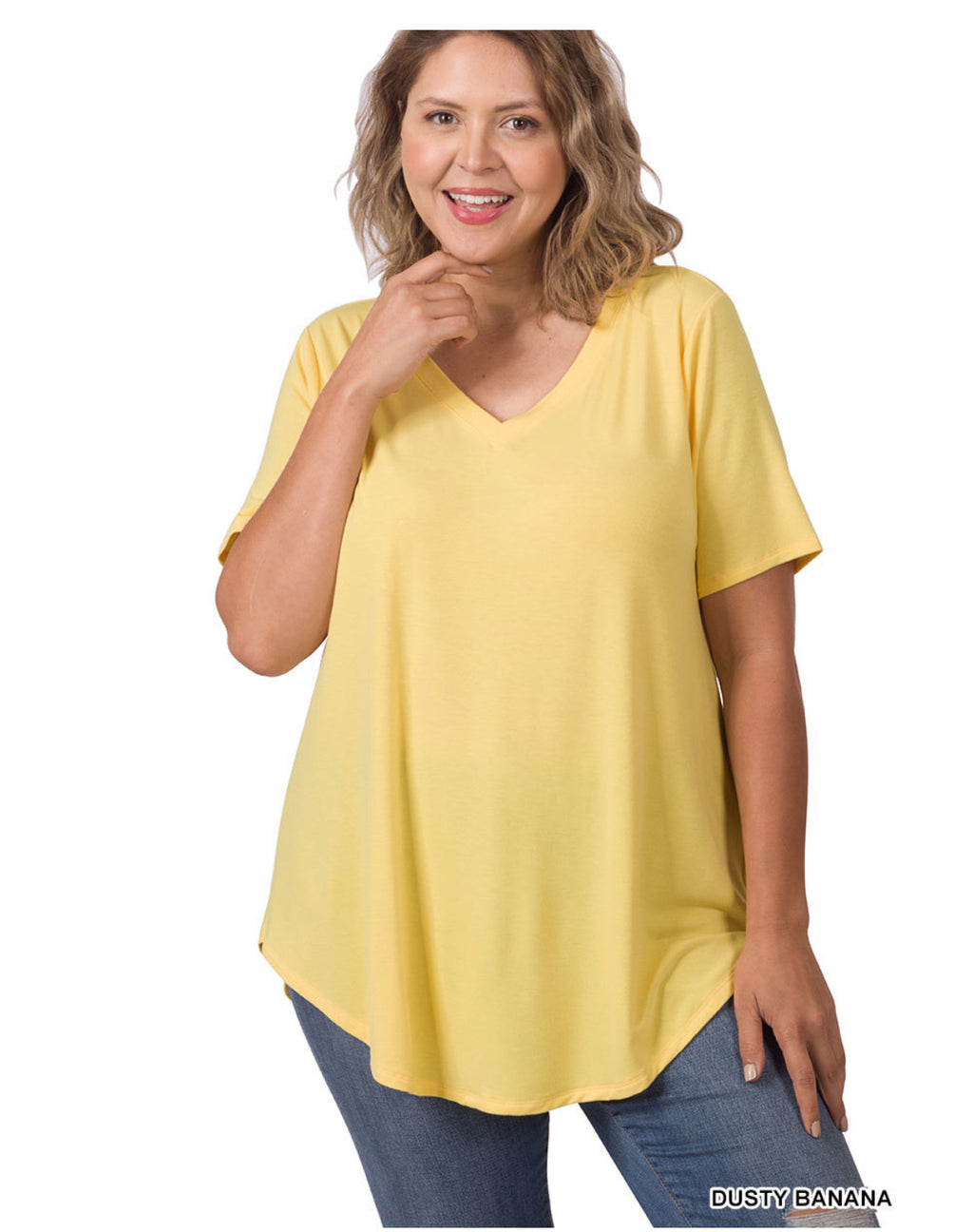 V-Neck Short Sleeve Round Hem Top