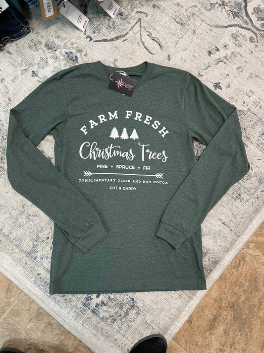 Farm Fresh Christmas Trees Graphic Long Sleeve Tee