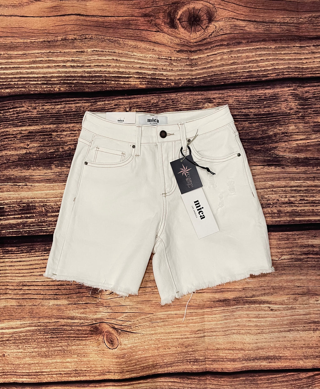 Mica High Rise Distressed Frayed Hem Shorts