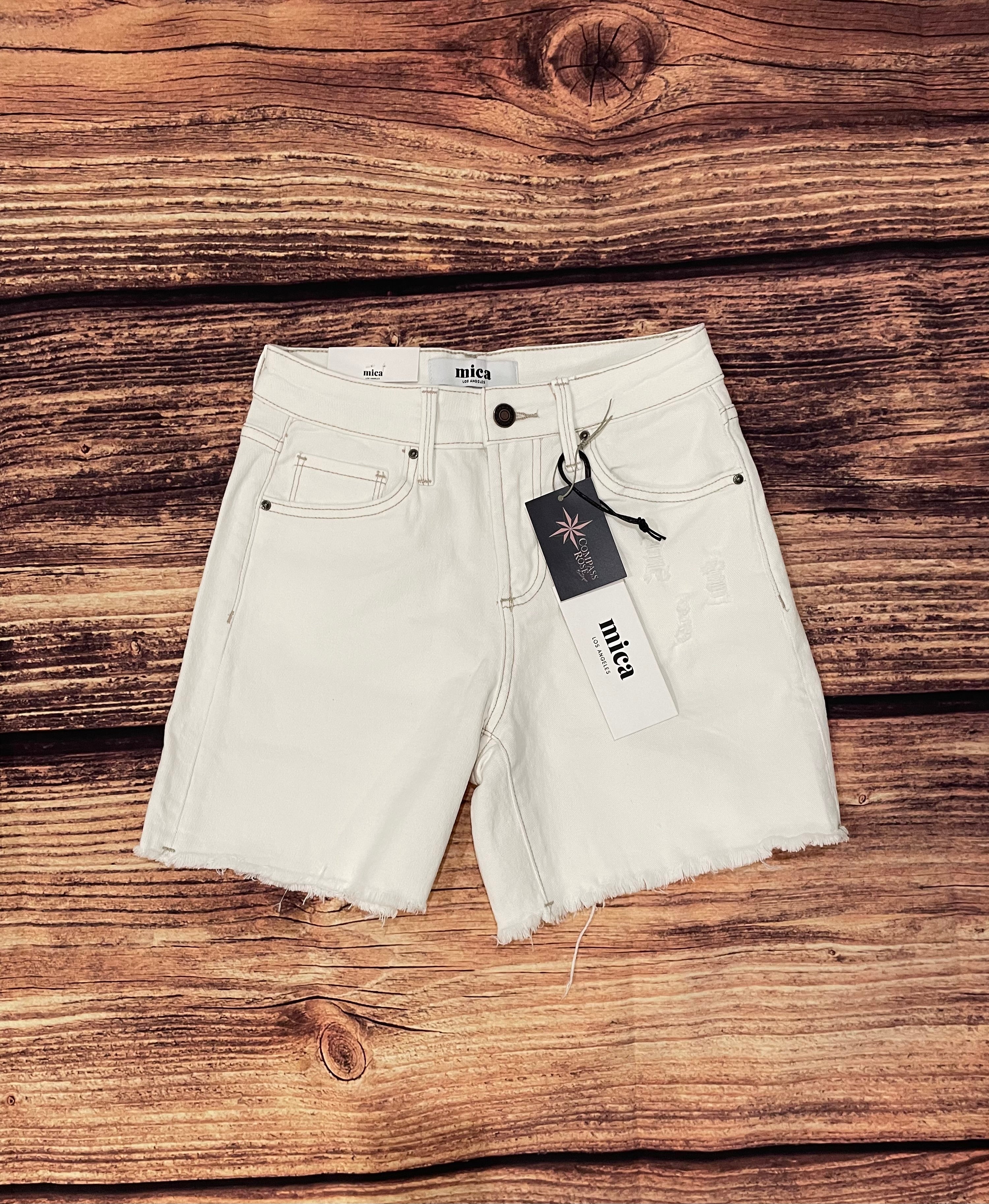 Mica High Rise Distressed Frayed Hem Shorts