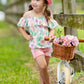 Floral Print Top w/ Ombre Denim Short Set