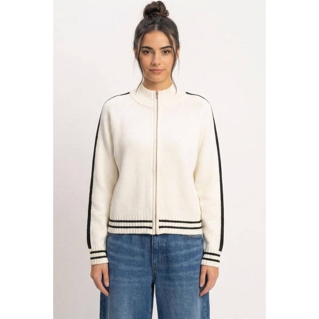 Contrast Stripe Zip-Up Sweater