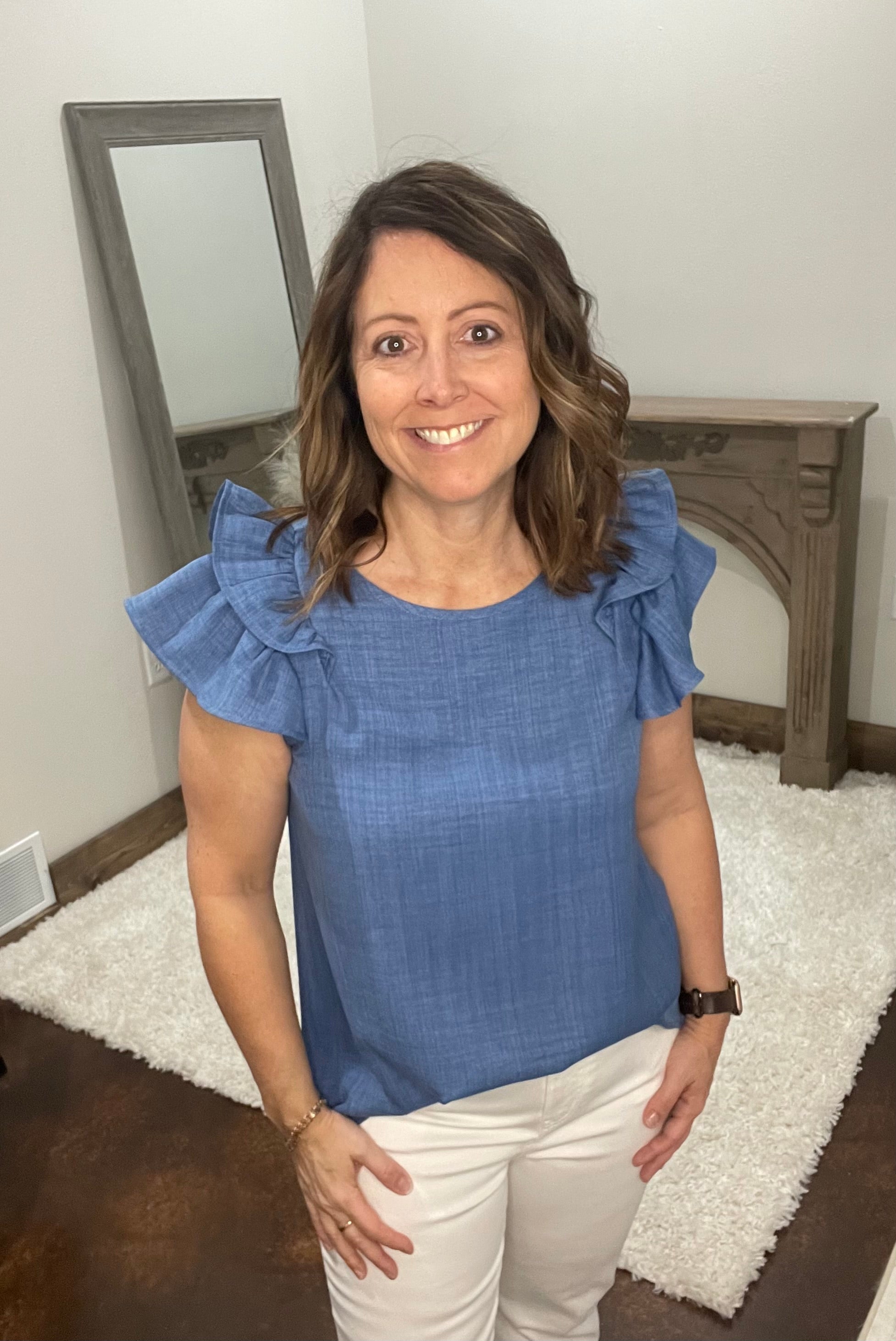 RUFFLE SLEEVE LINEN BLOUSE