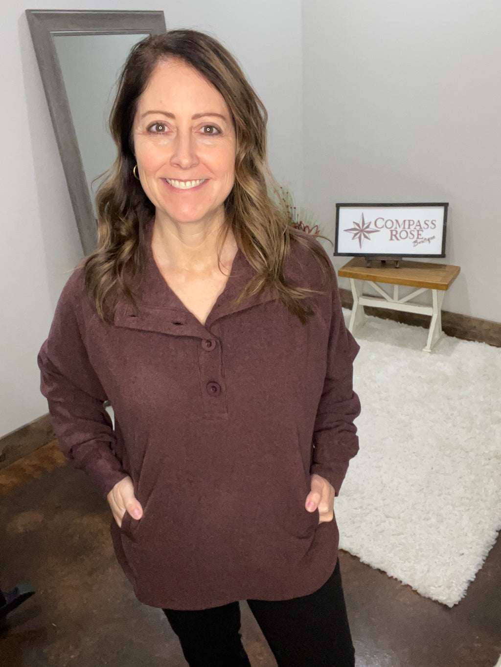Rae Mode Brushed Rib Button Down Pullover