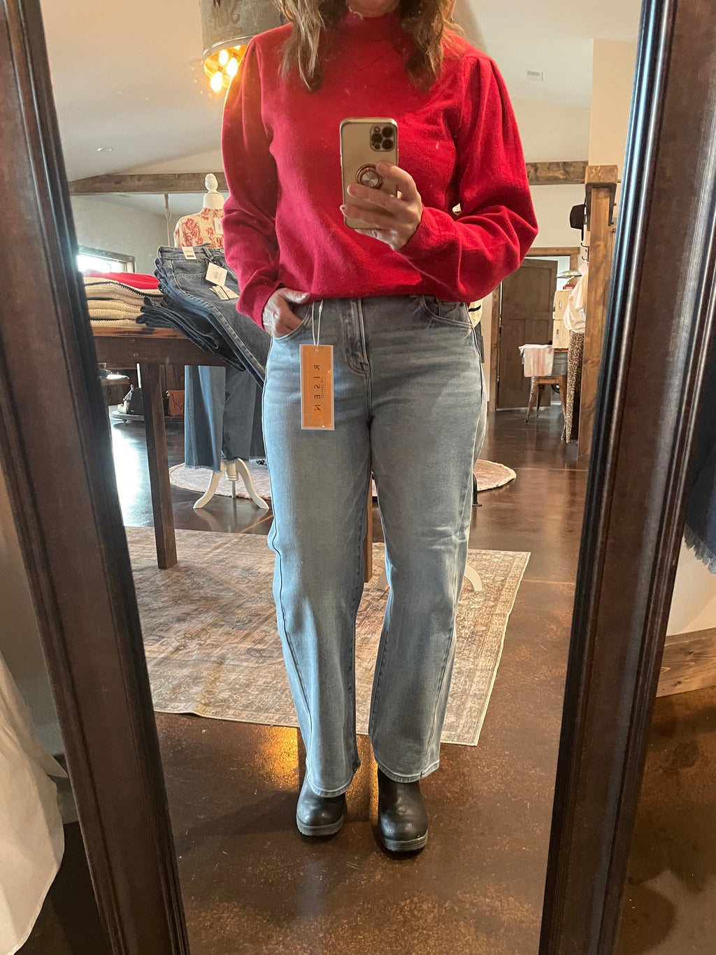 Risen High Rise Crop Length Barrel Jeans