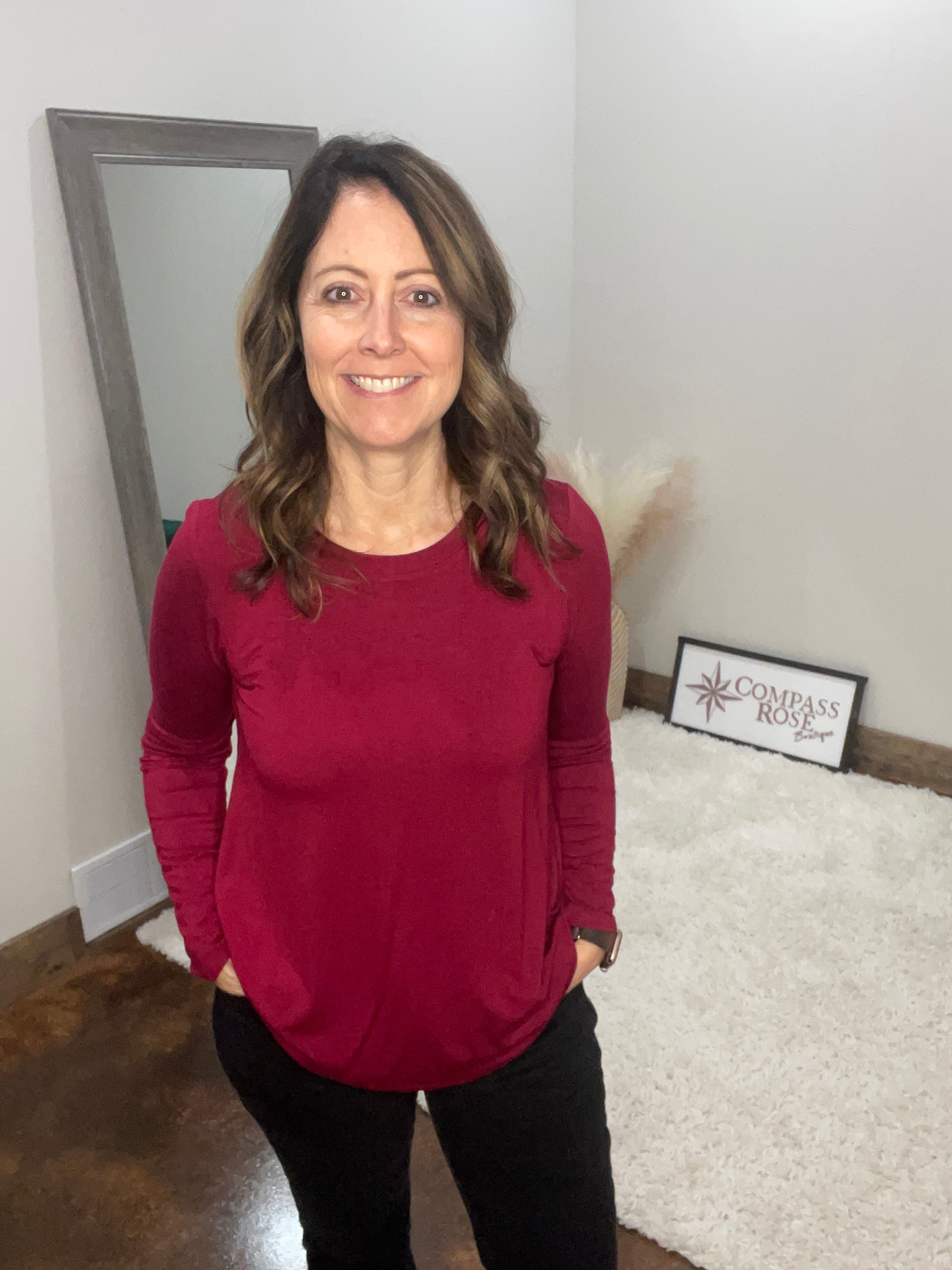 Flowy Round Hem Long Sleeve Top