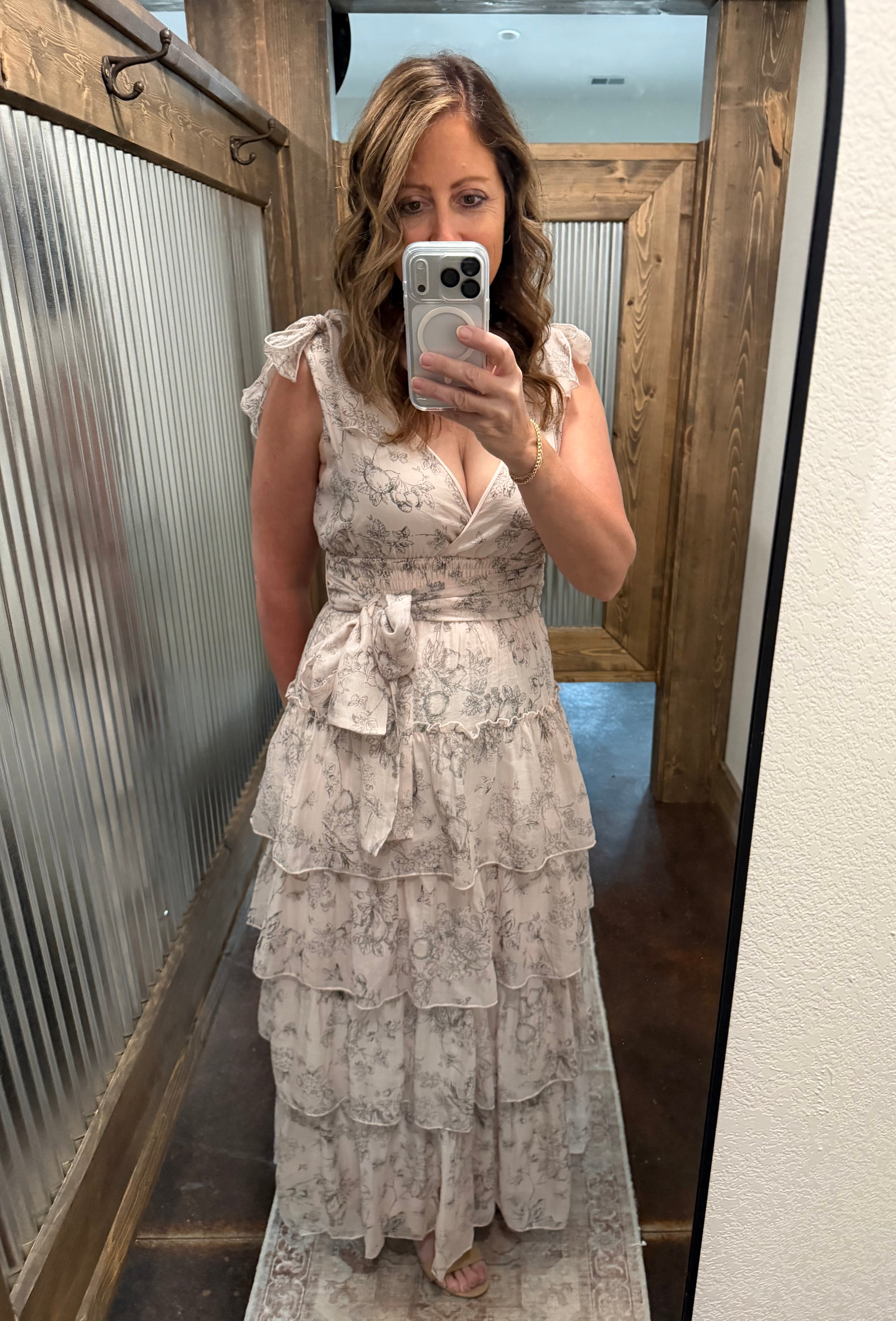 Peachy Floral Tiered Midi Dress