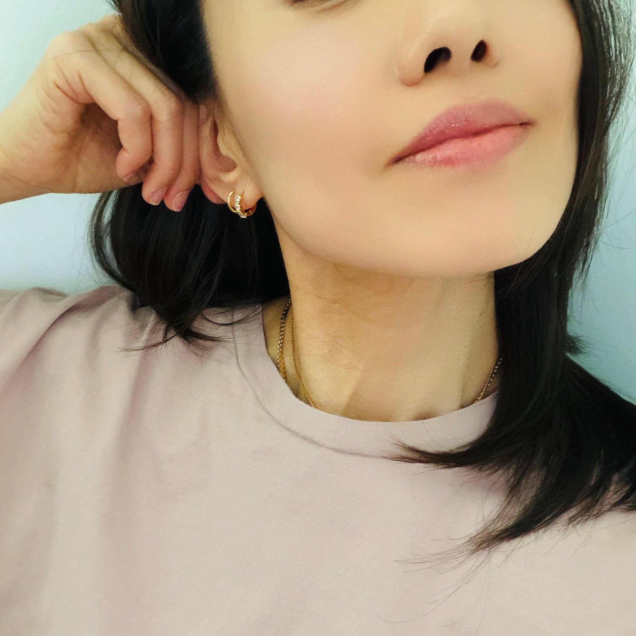 Bezel Huggie Hoop Earrings