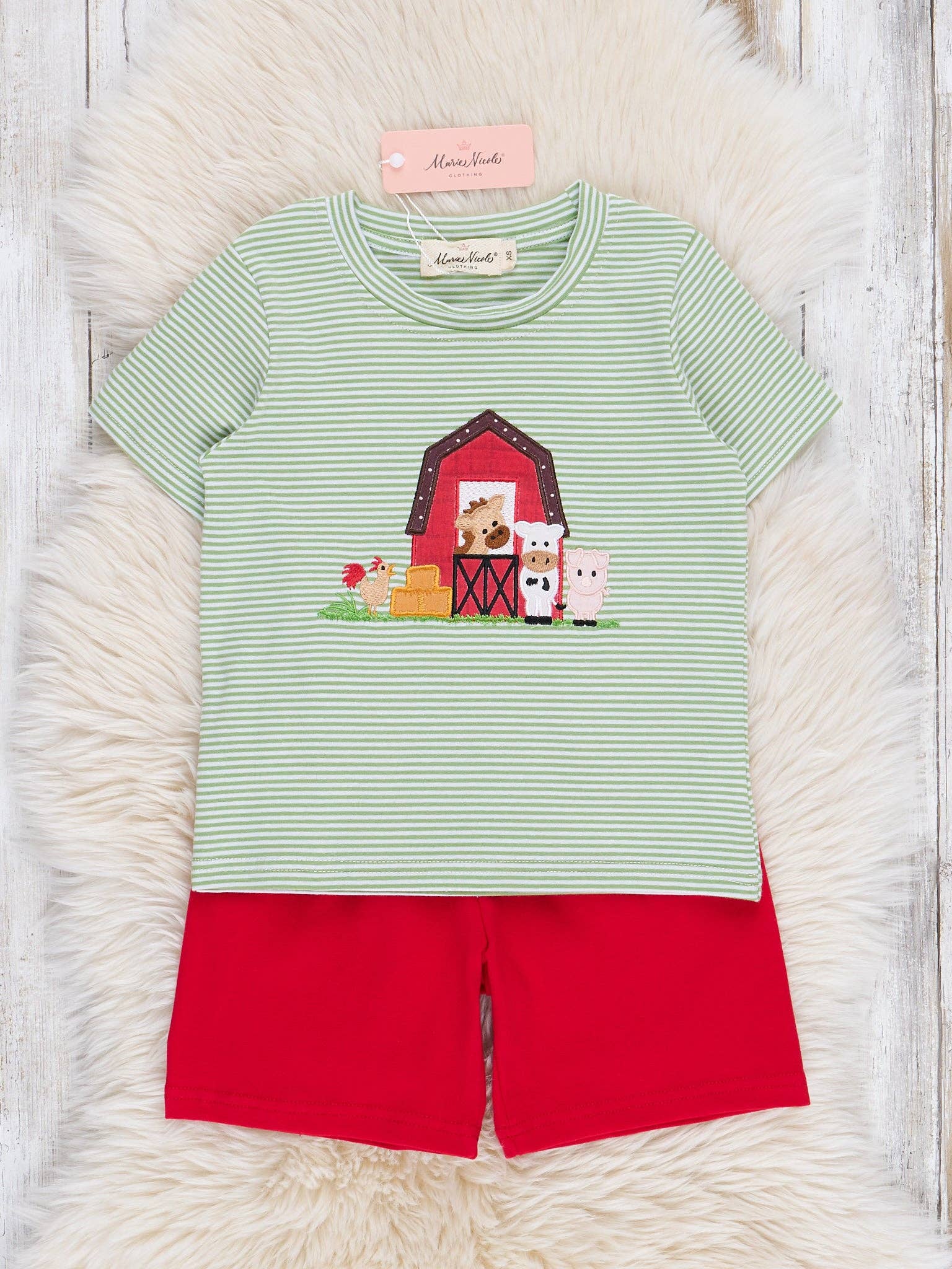 Striped Embroidered Farmhouse Boys Outfit