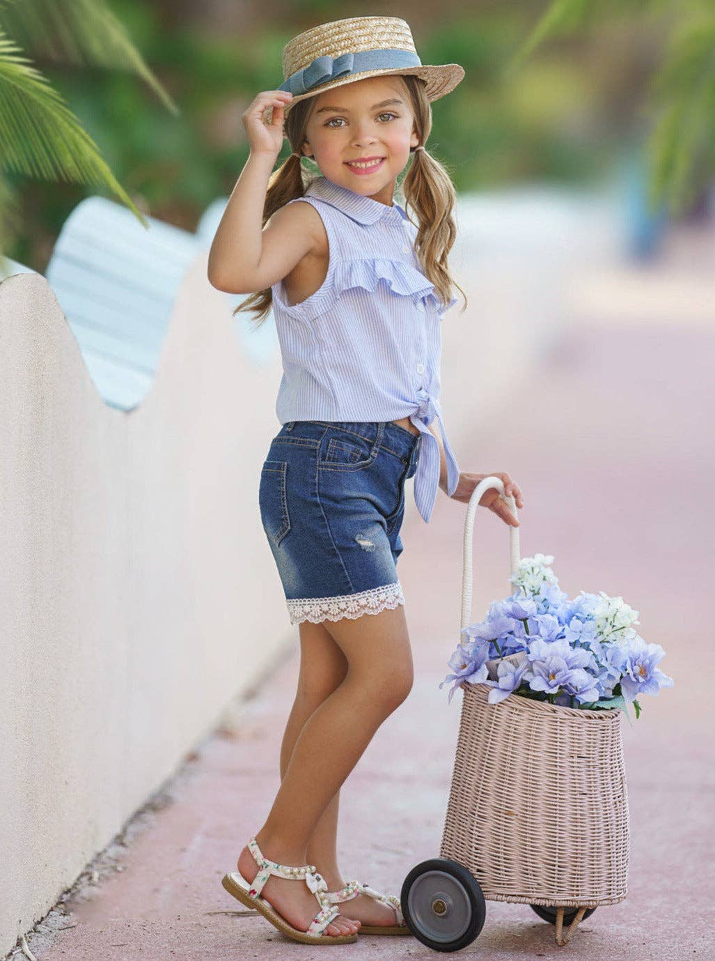 Howdy Country Girl Blue Denim Shorts Set