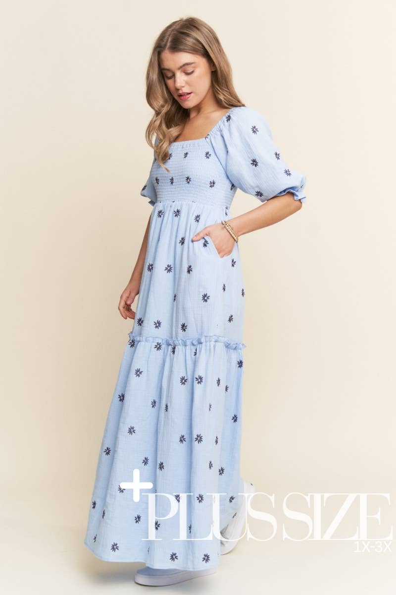 Floral Embroidered Tiered Maxi Dress