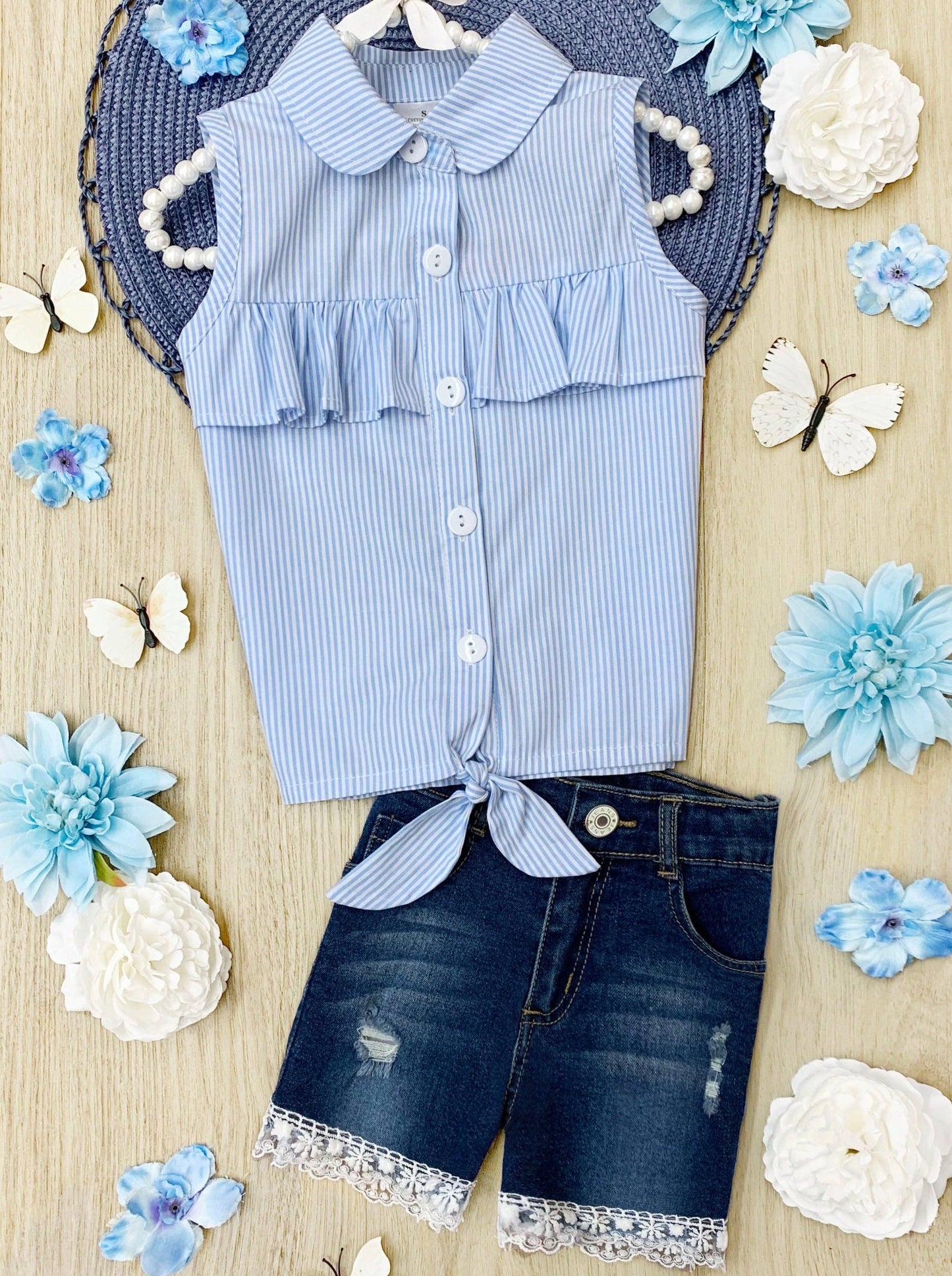 Howdy Country Girl Blue Denim Shorts Set