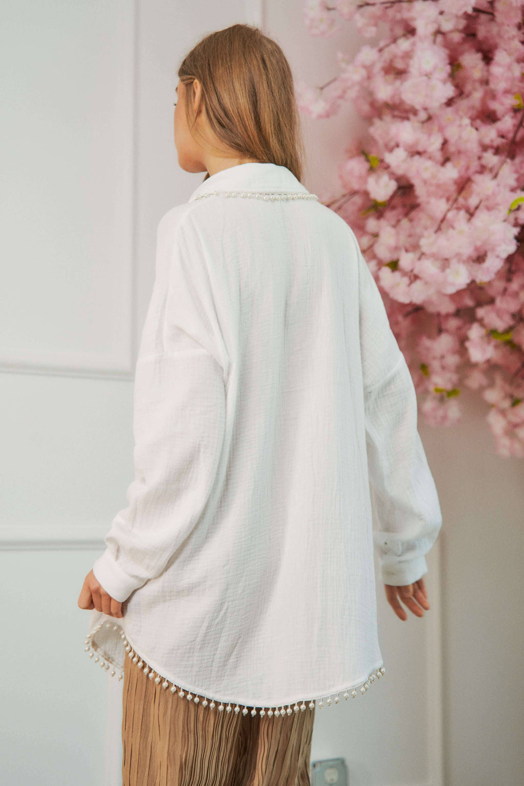 PEARL EMBELLISHMENT BUTTON FRONT SHIRT