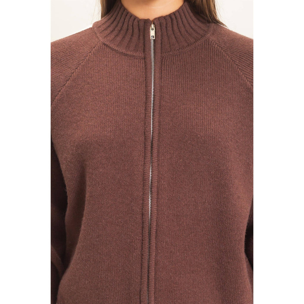 Contrast Stripe Zip-Up Sweater