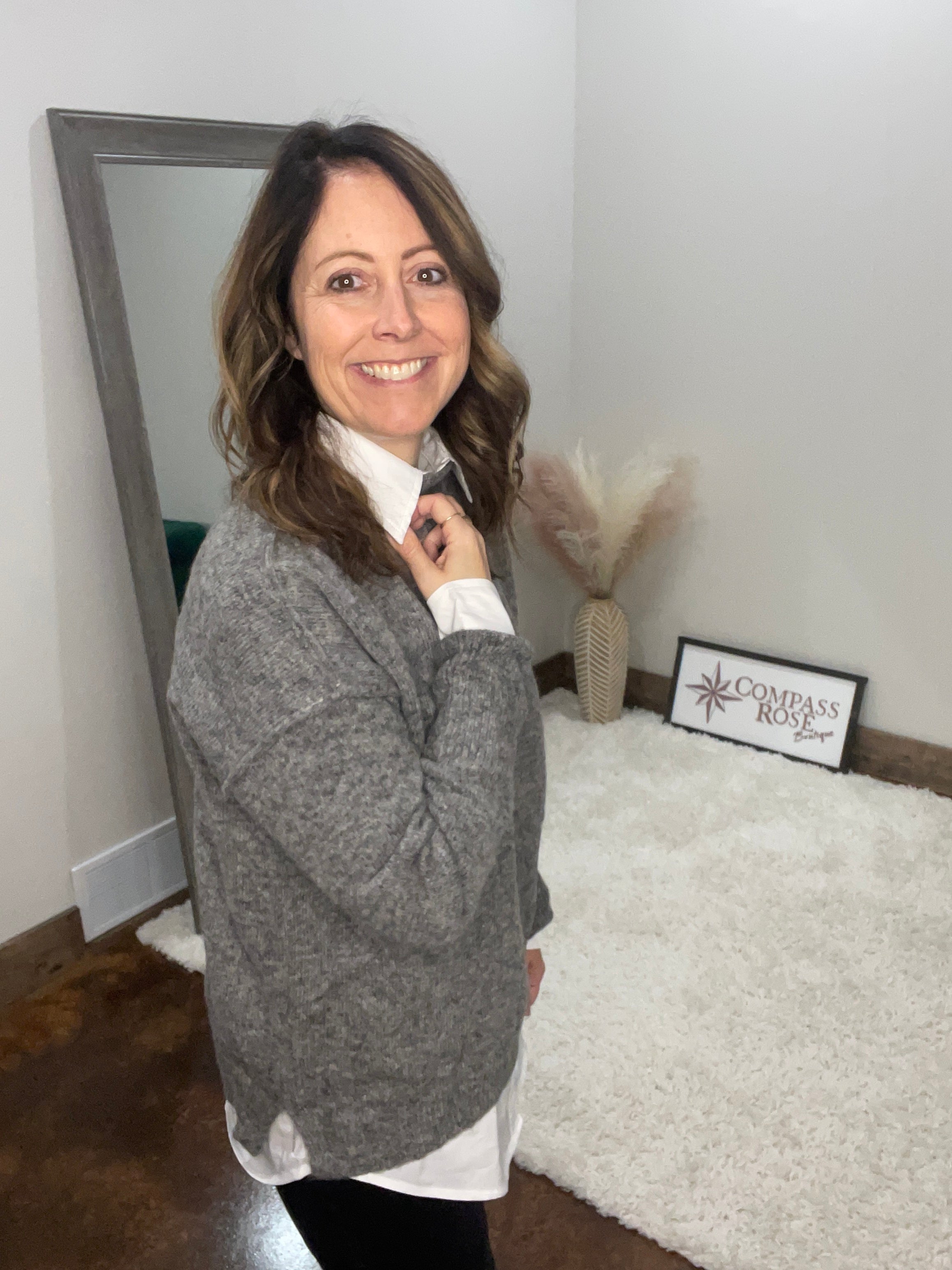 Loose Fit Mock Neck Exposed Seaming Detailed Sweater