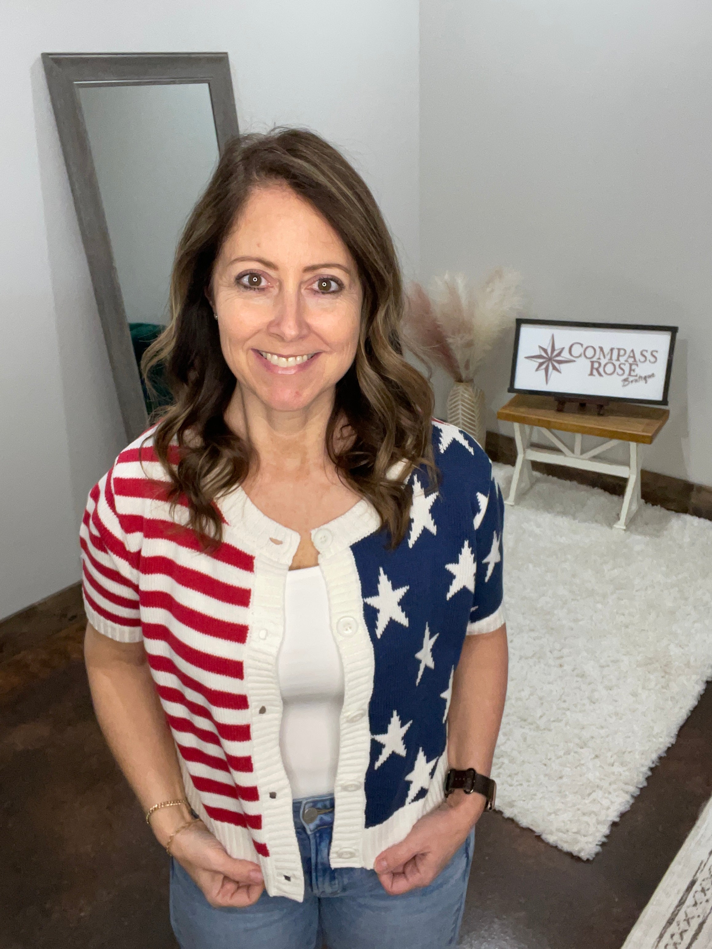 American Flag Button Front Sweater