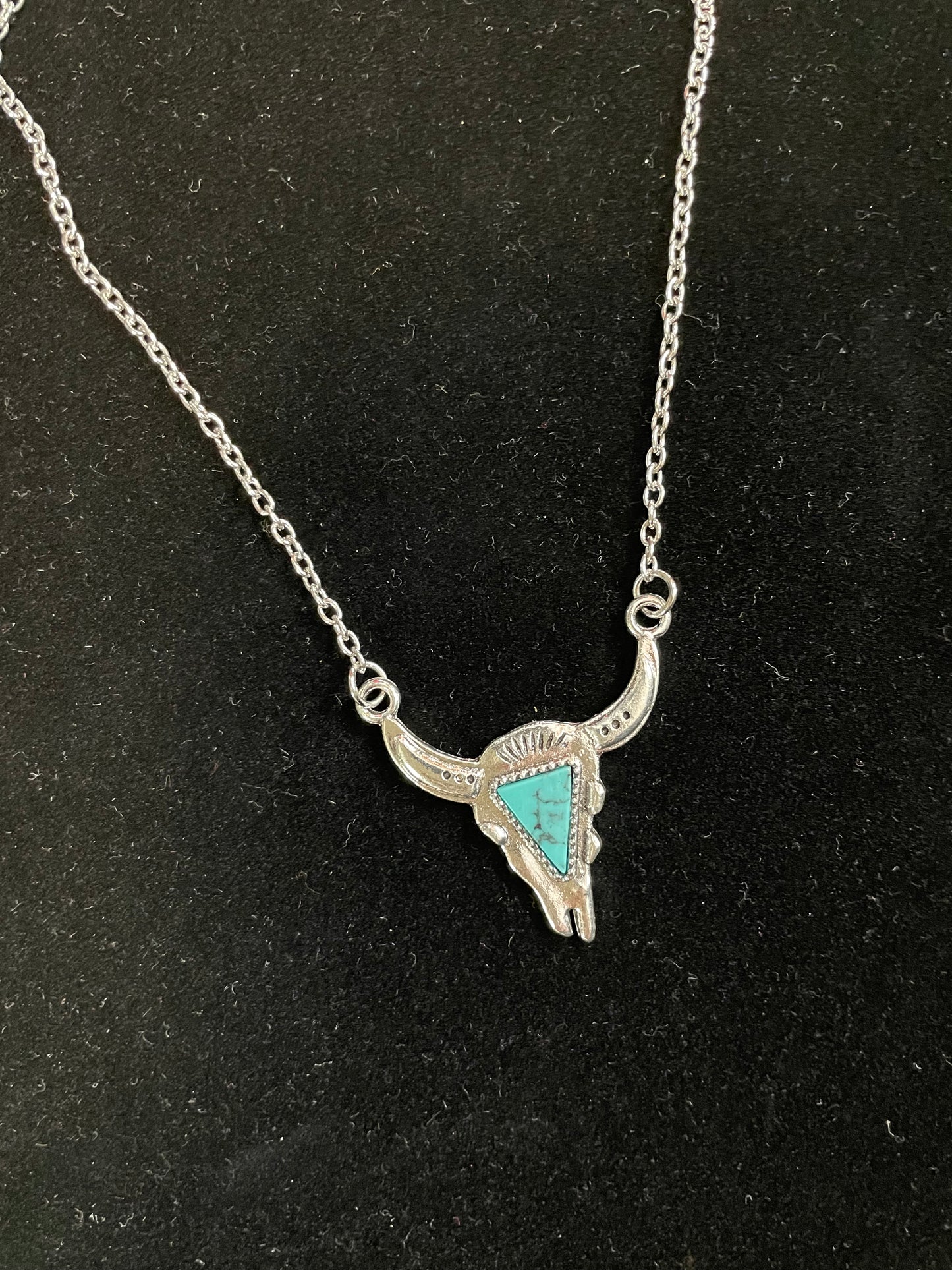 Turquoise Stone Steer Skull Necklace