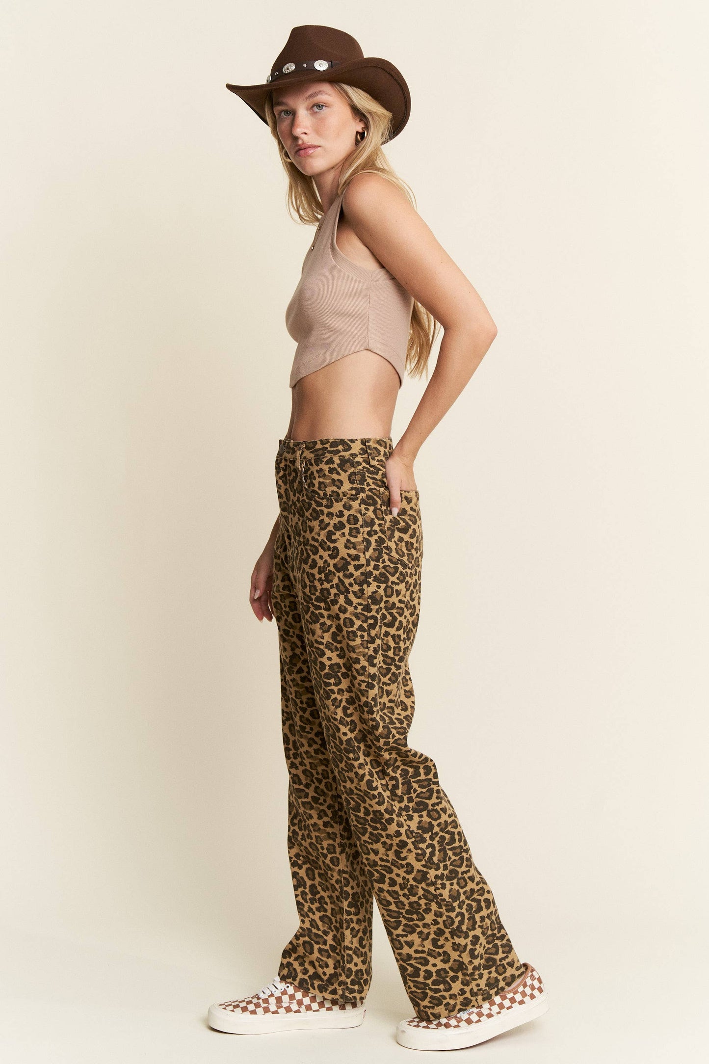 Leopard Print Denim Pants