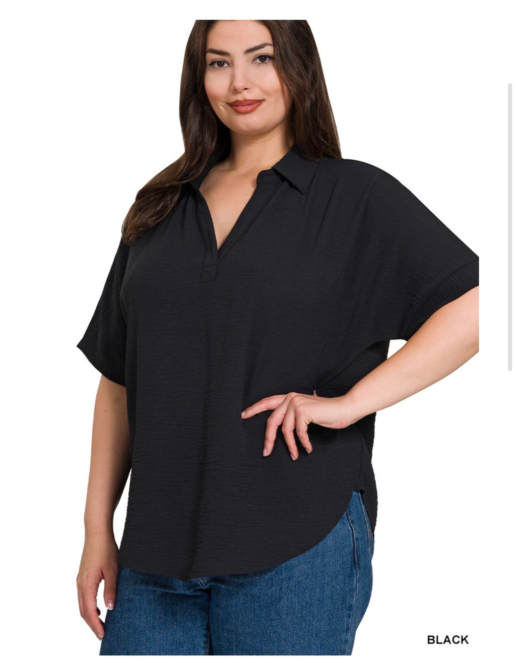 Woven Airflow Collared V-Neck Top