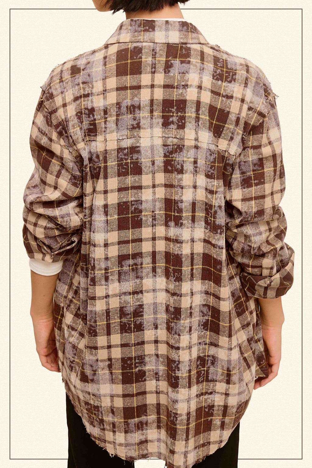 ACID WASHED CUT EDGE BUTTON DOWN PLAID SHIRT