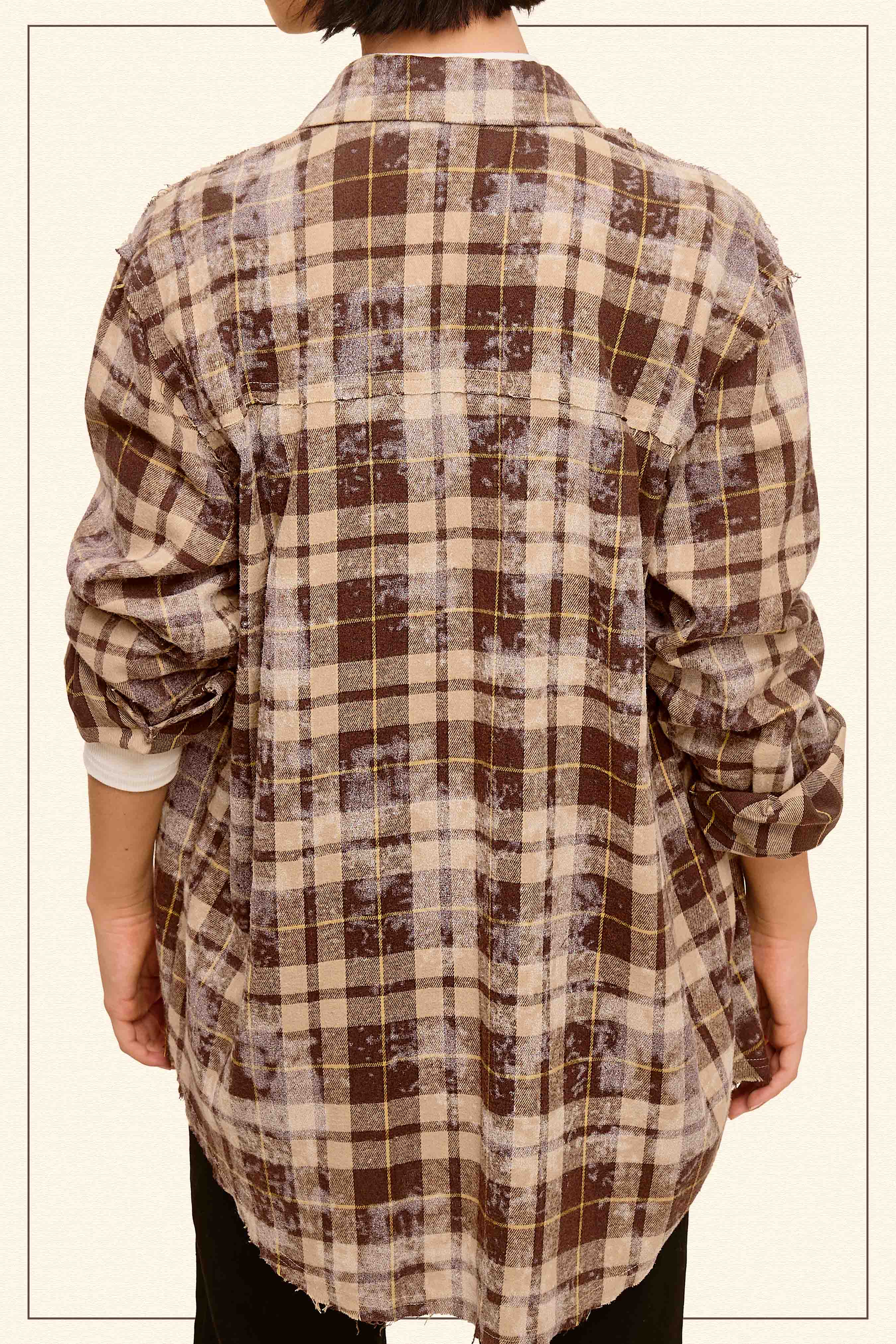 ACID WASHED CUT EDGE BUTTON DOWN PLAID SHIRT