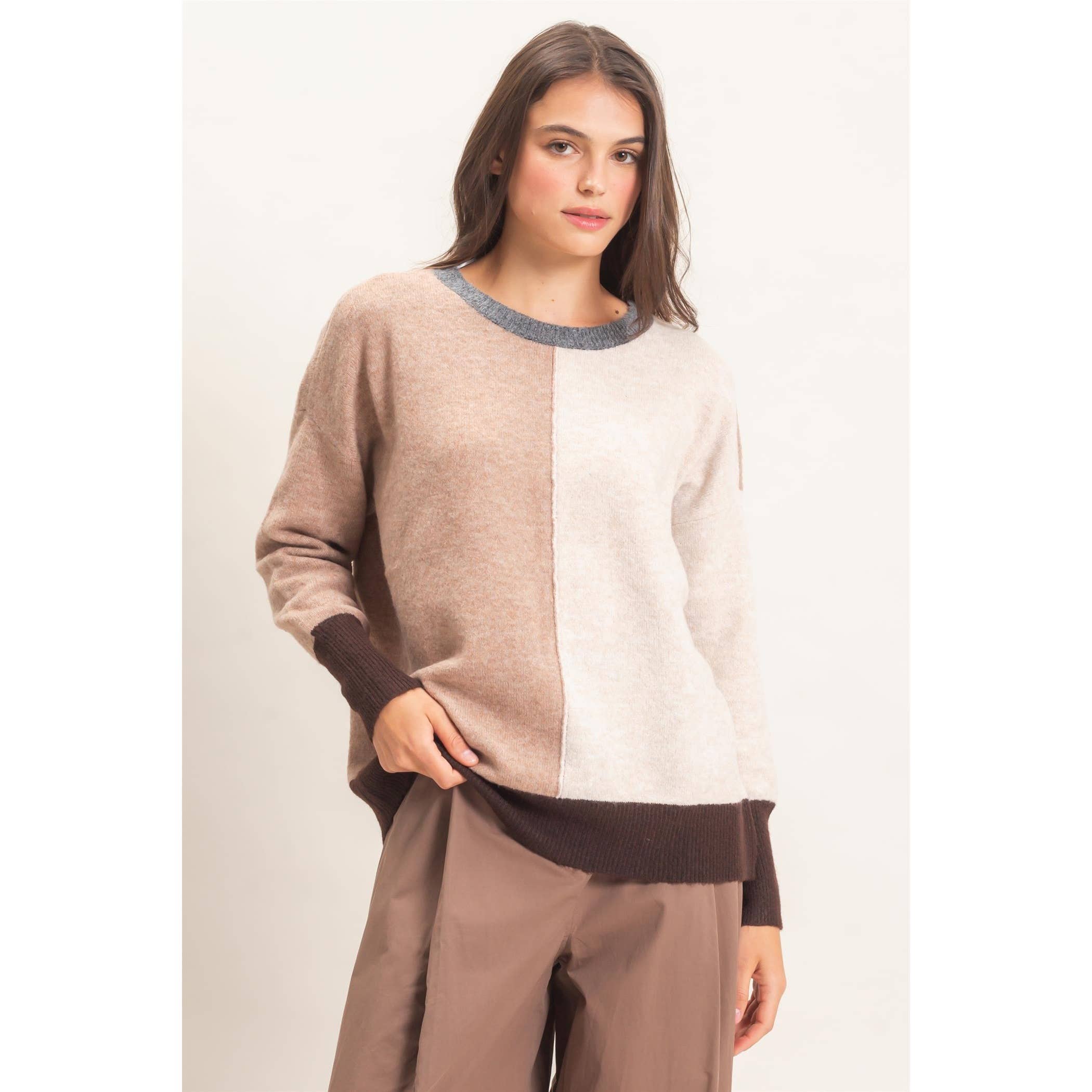 Colorblock Crew Neck Sweater